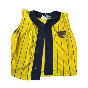 Vintage 18M Yellow & Blue Stripe Baseball Sleeveless Tank Shirt by Simply Basic
